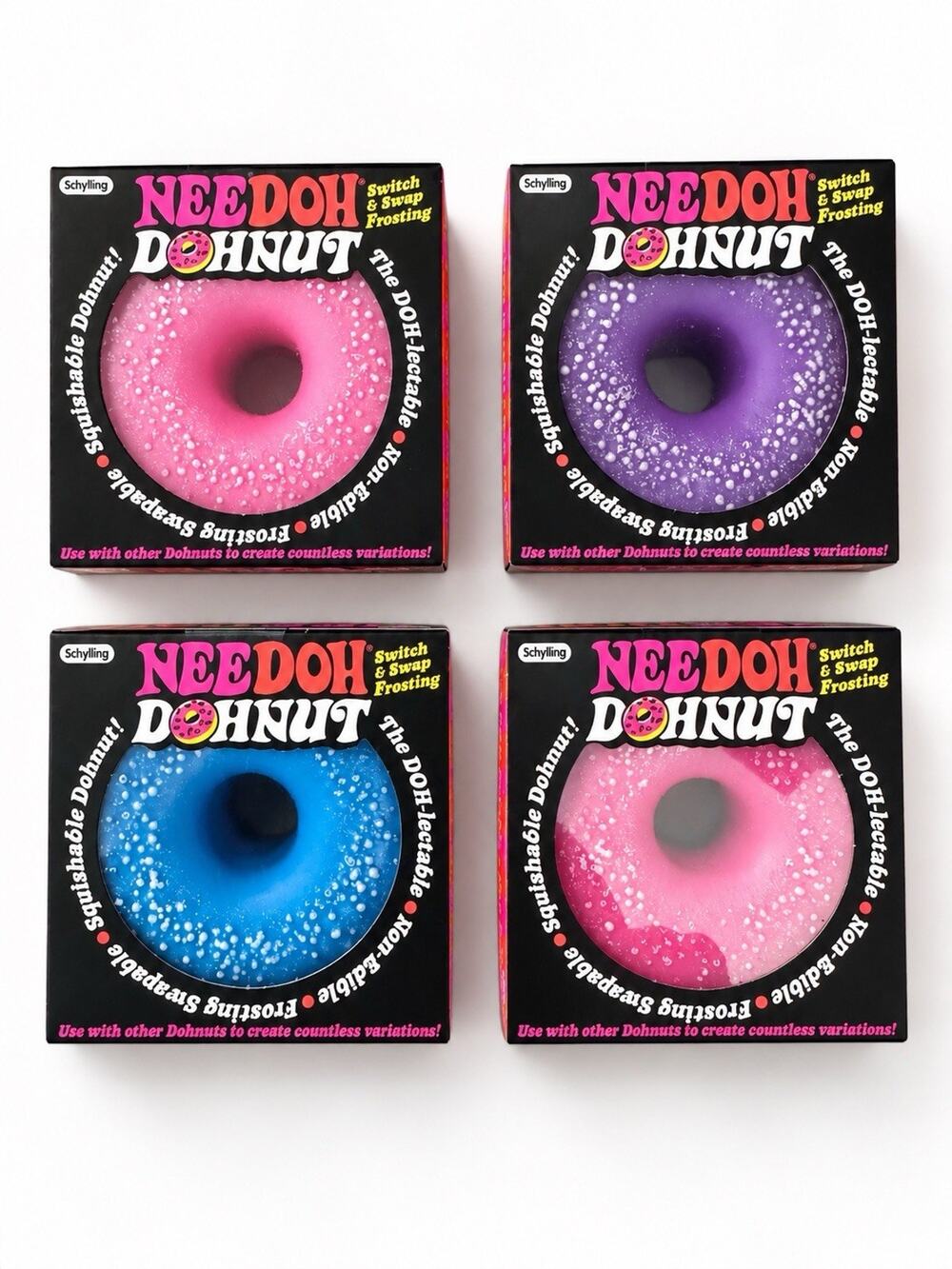 NeeDoh Dohnut Lot of 4 Sprinkle Two-Tone Pink Blue Purple Schylling NEW Sealed